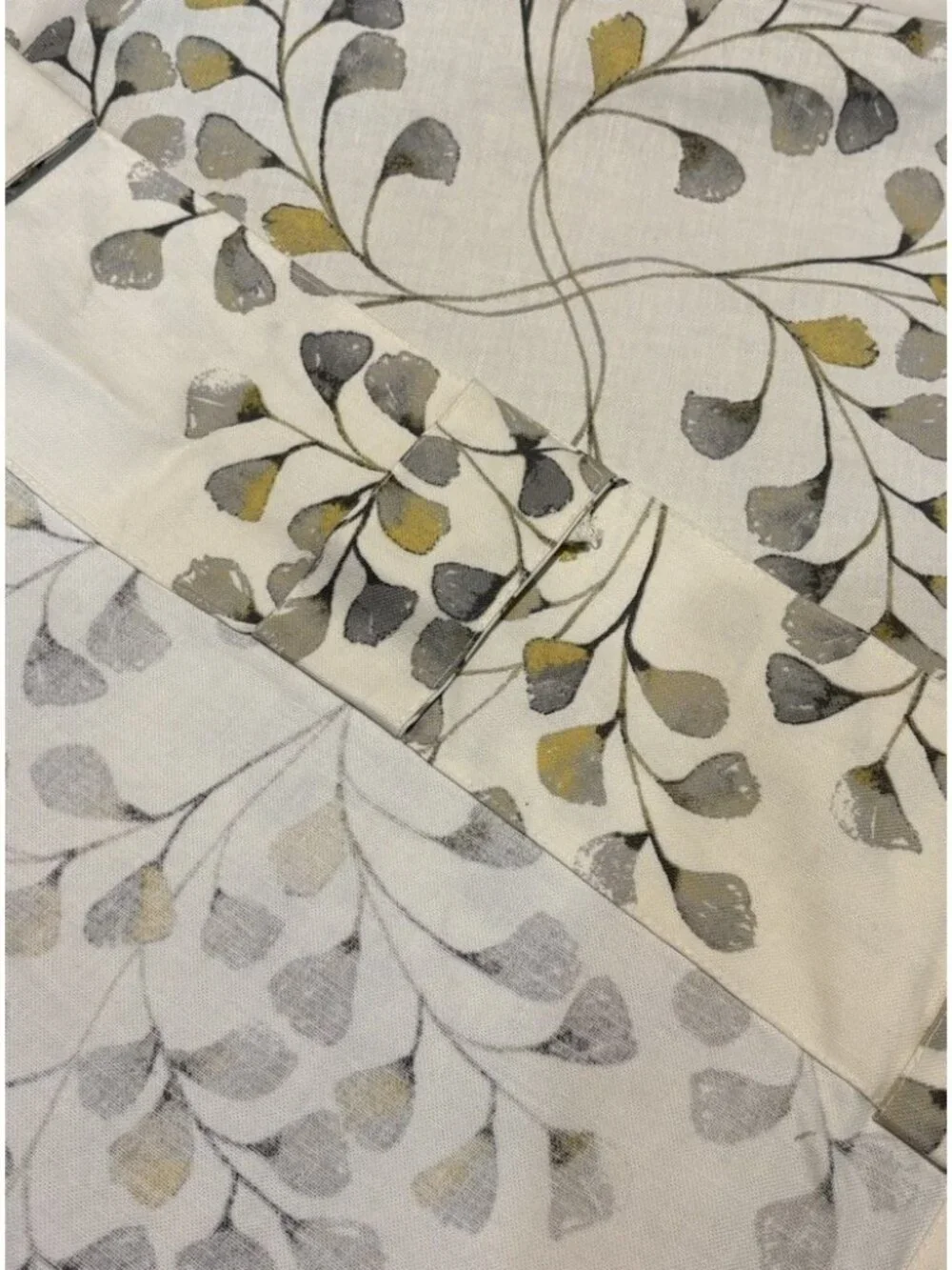 WEST ELM Pair/Set of 2 Ivory Leaf Print Curtain Panels Cotton 48